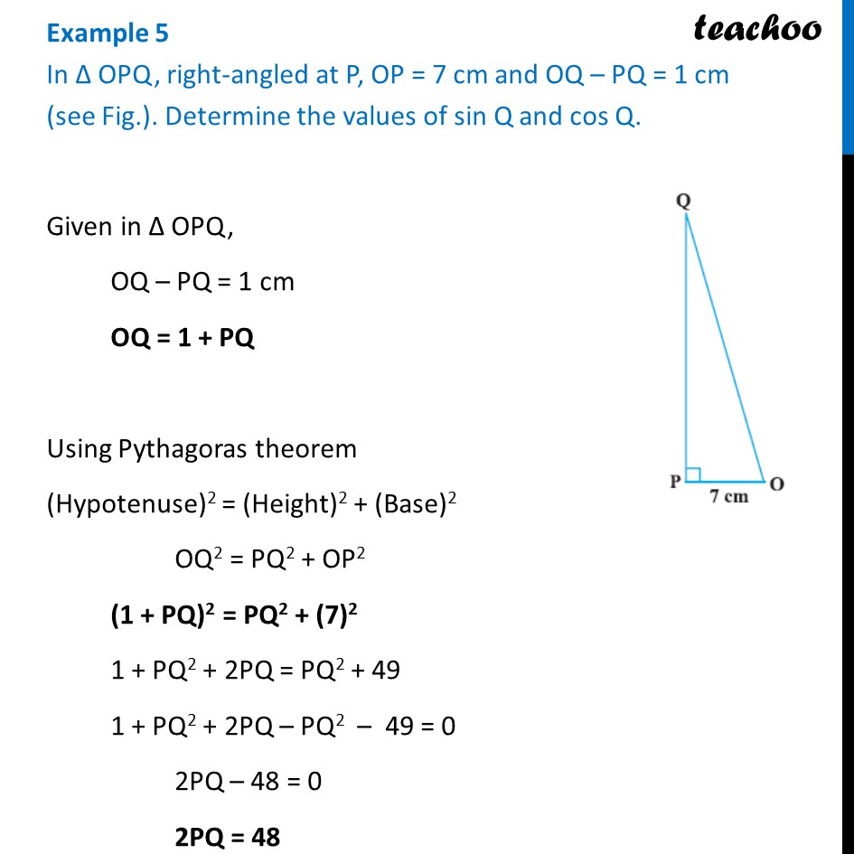 Example 5 In Opq Op 7 Cm And Oq Pq 1 Cm Examples 4321