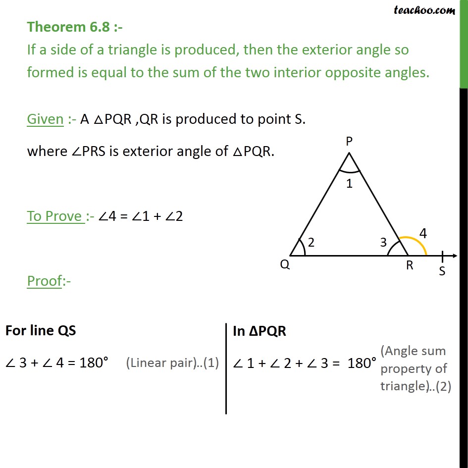 Theorem 68 Exterior Angle Is Equal To Sum Interior Opposite Angles