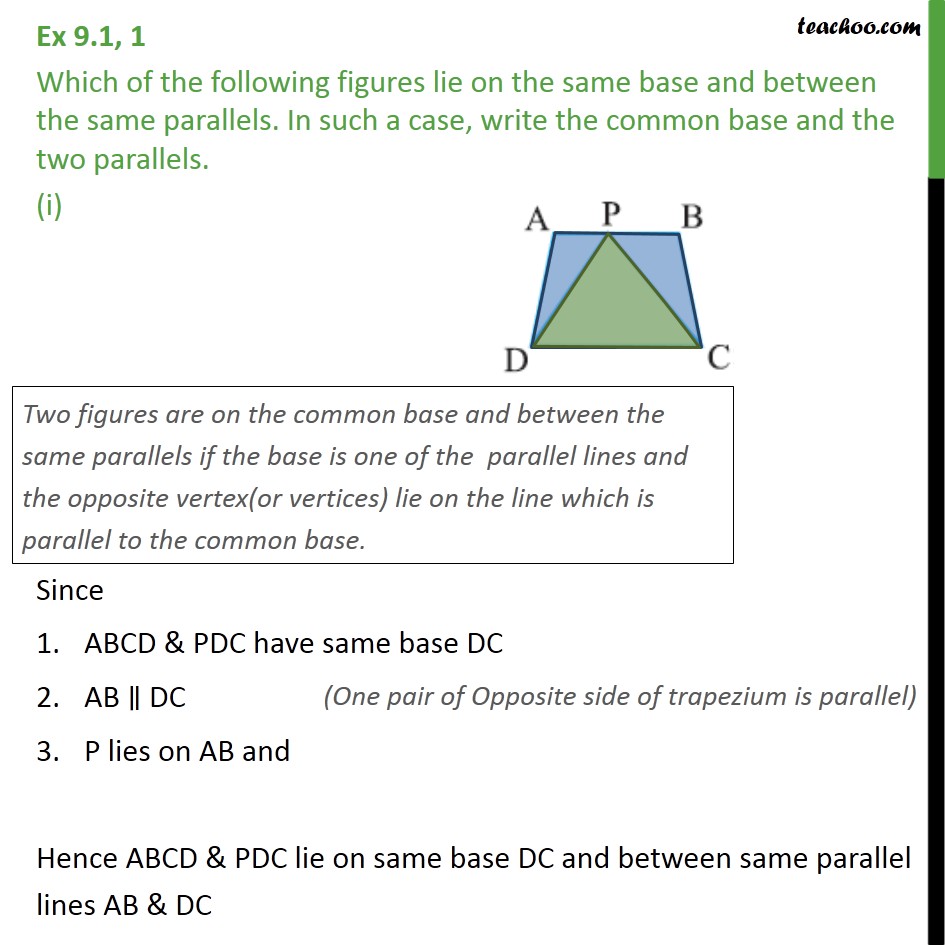 Ex 9.1, 1 - Which of following figures lie on same base - Introduction
