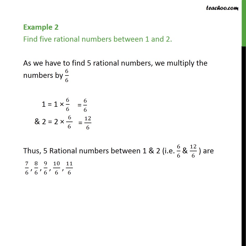 Example 2 - Find five rational numbers between 1 and 2 - Finding rational number between two numbers