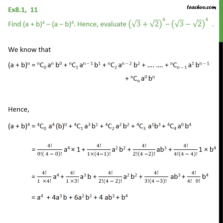 Ex 8.1,11 - Find (a + B)4 - (a - B)4 - Chapter 8 Class 11 - Ex 8.1