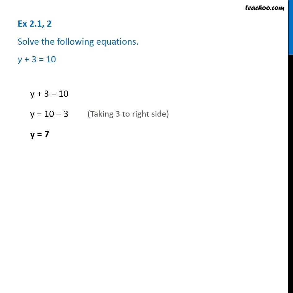 Question 2 Solve Y 3 10 Chapter 2 Class 8 Teachoo 5612