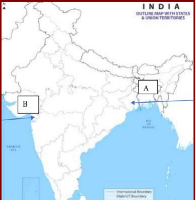 Map Based Question Two Places A And B Have Been Marked On The   Question 37  A Class 10 