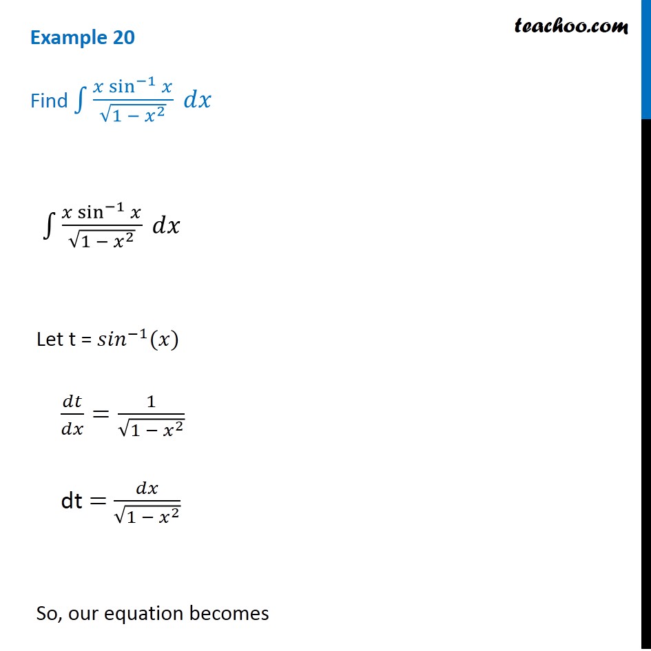 Example 20 - Find integral x sin-1 x / root 1-x2 dx - Examples