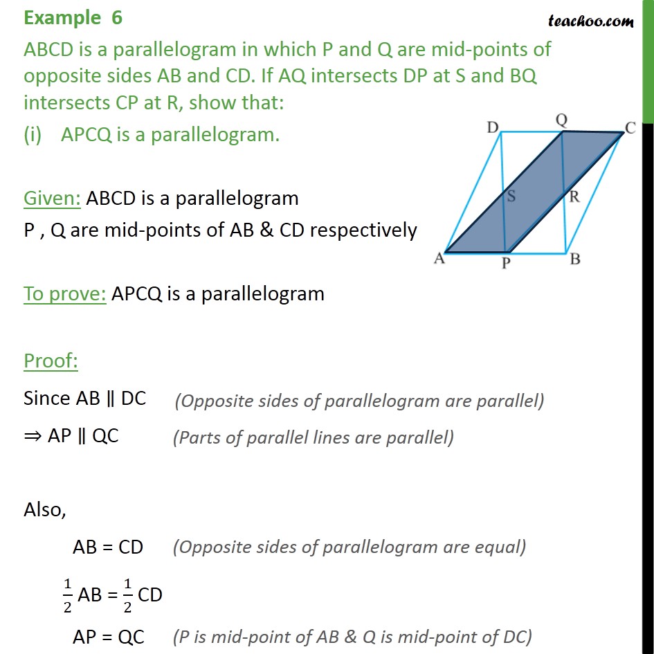 Example 6 - ABCD is a parallelogram in which P and Q - Examples