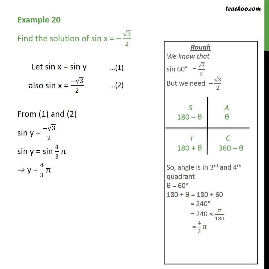 Example Find Solution Of Sin X Root 3 2 Class 11