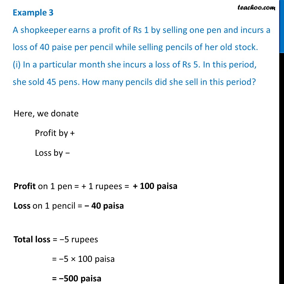 Example 3 - A Shopkeeper Earns A Profit Of Rs 1 By Selling One Pen