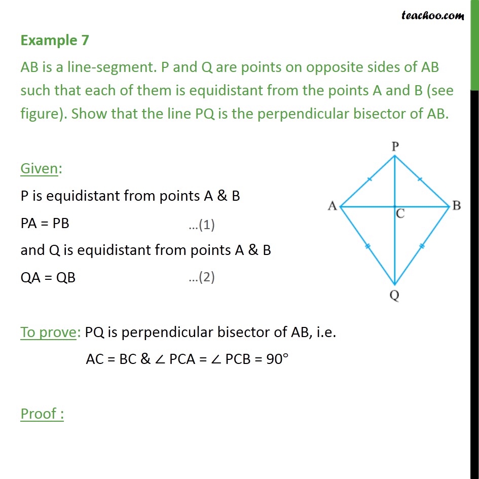 Example 7 - Show that the line PQ is the perpendicular - Examples