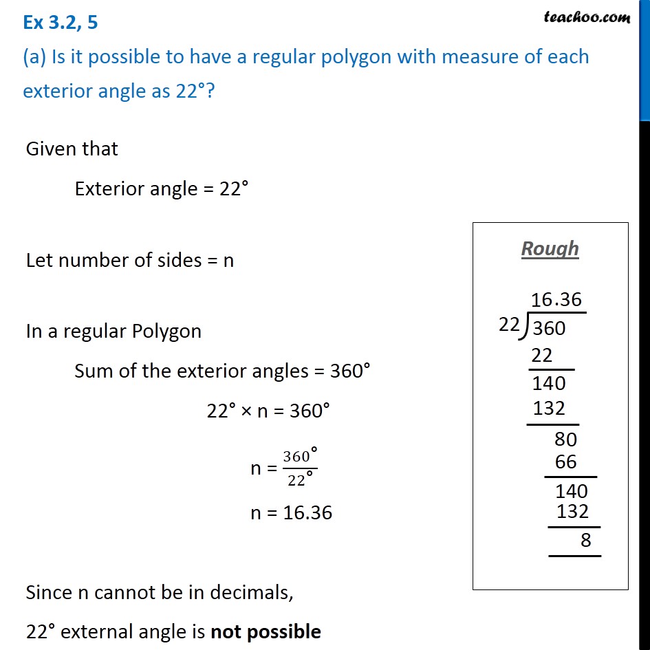 Ex 3.2, 5 - (a) Is it possible to have a regular polygon with each