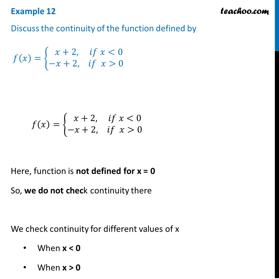 Example 12 - Discuss continuity of f(x) = {x + 2, -x + 2