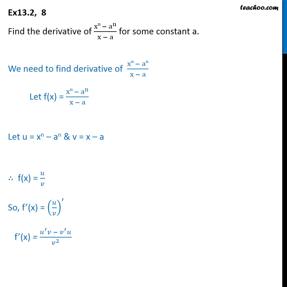 Ex 12 2 8 Find Derivative Of Xn An X A For Constant A