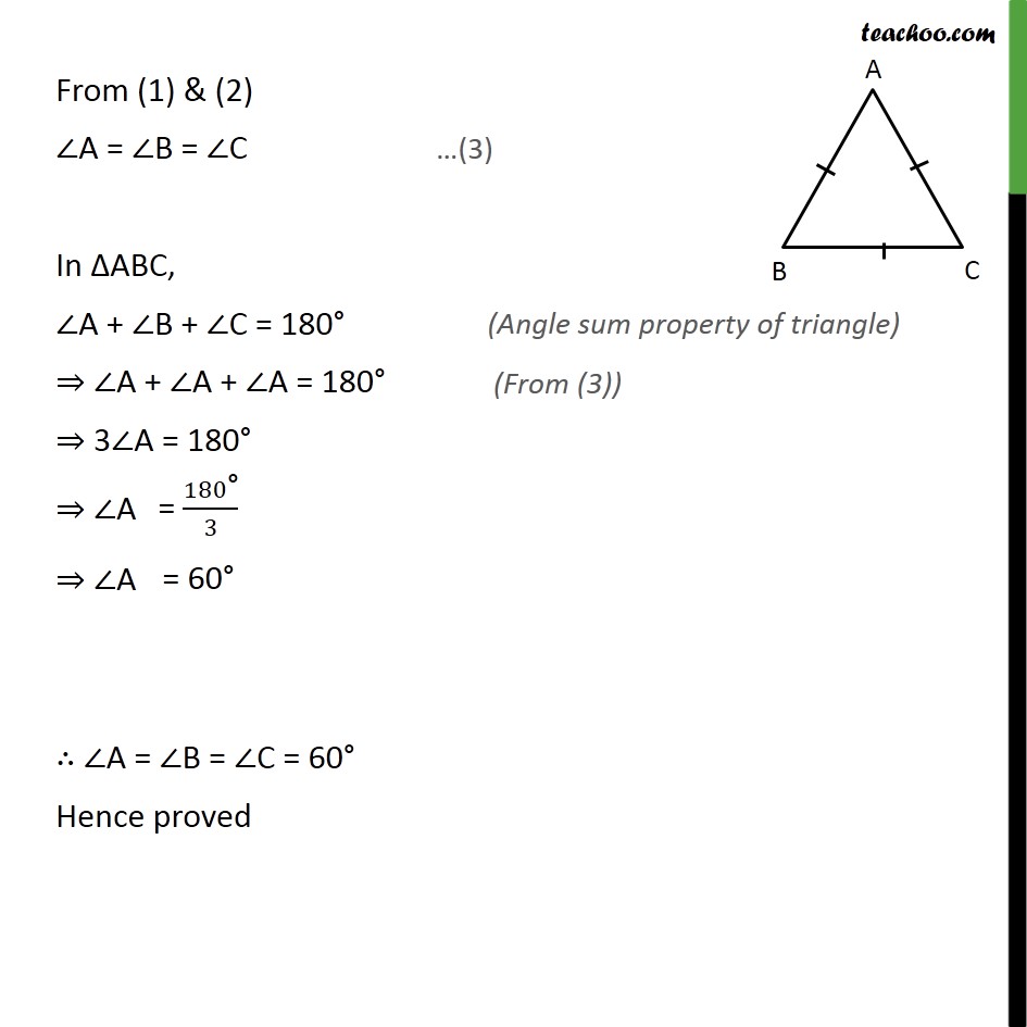 Ex 7.2, 8 - Show that angles of equilateral triangle are 60 - Ex 7.2