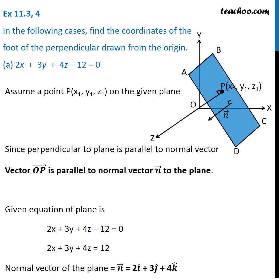 Question 4 (a) - Find the coordinates of foot of perpendicular drawn