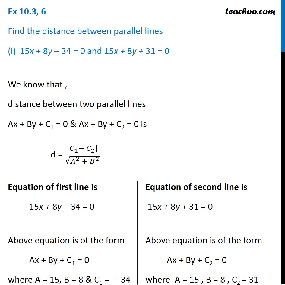 Ex 10.3, 6 - Find distance between parallel lines - Class 11