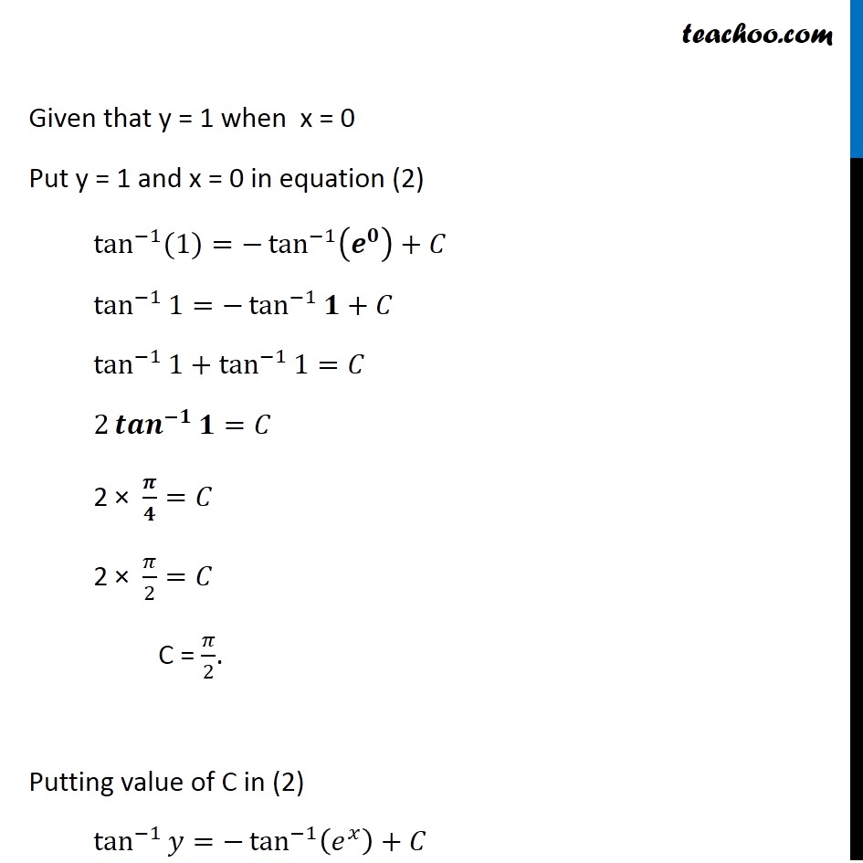 Misc 9 Find Particular Solution 1 E2x Dy 1 Y2 Ex