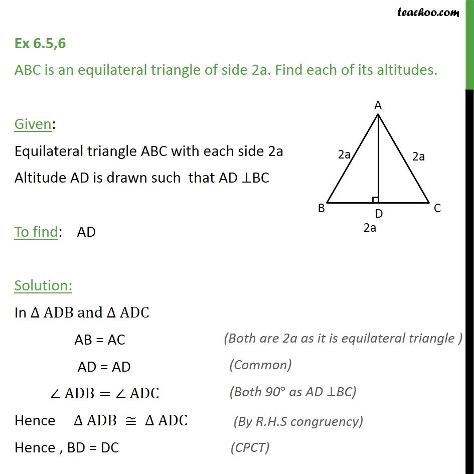 sheet 11 grade balance Ex  6.5, is ABC triangle  side 6 equilateral an 2a of