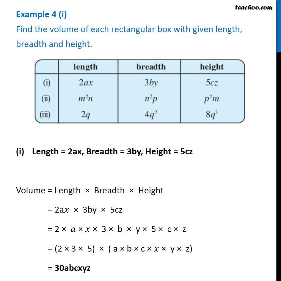 Example 4 Find The Volume Of Each Rectangular Box With Given Length