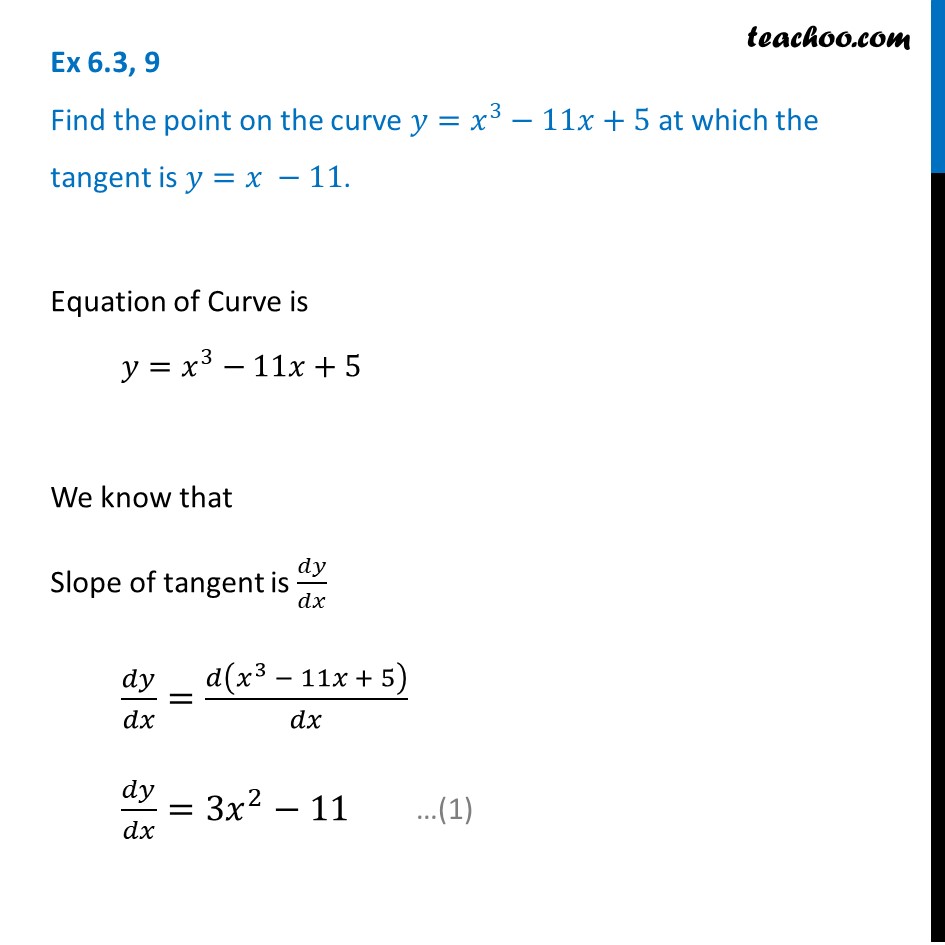 Ex 6 3 9 Find Point On Y X3 11x 5 At Which Tangent