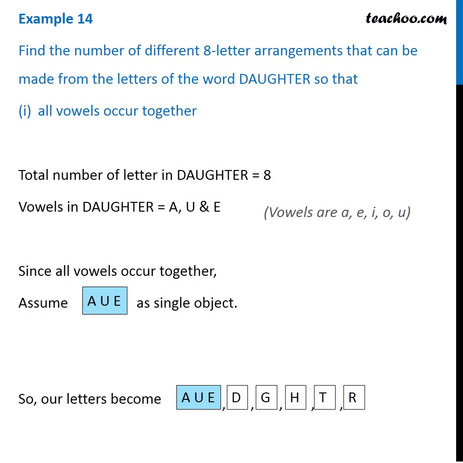 Example 14 - Find number of different 8-letter of DAUGHTER