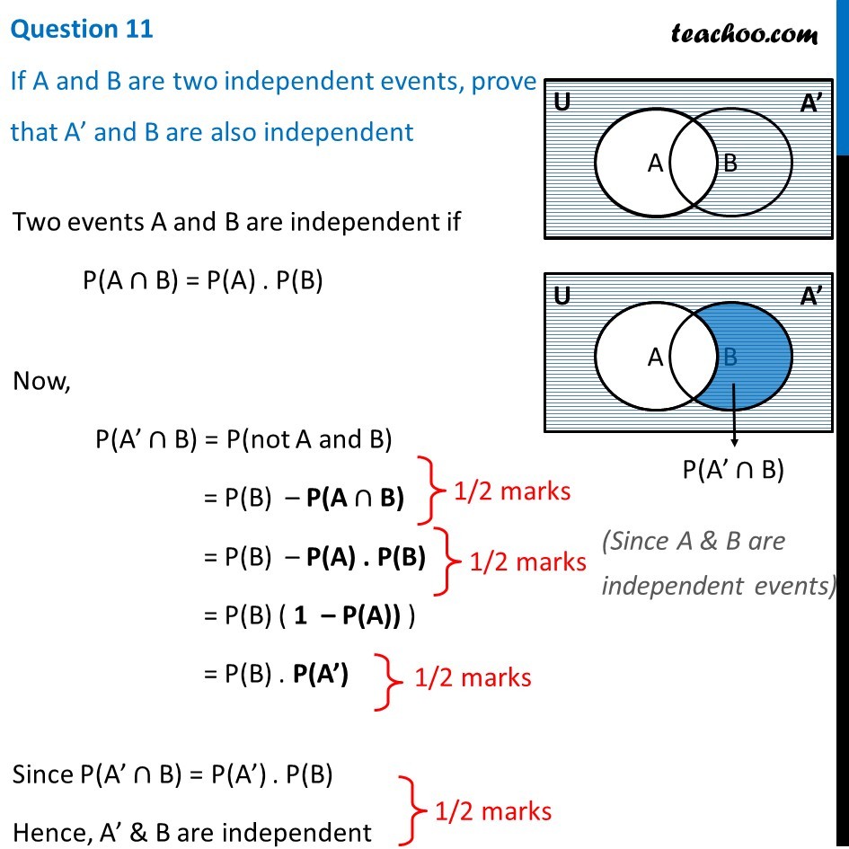 If A And B Are Two Independent Events Prove That A And B Independent