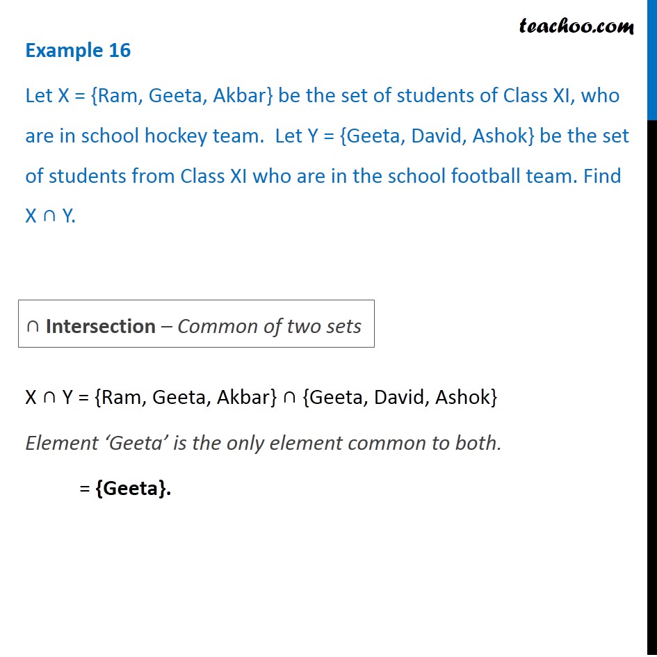 Example 16 - Let X = {Ram, Geeta, Akbar} & Y = {Geeta, David