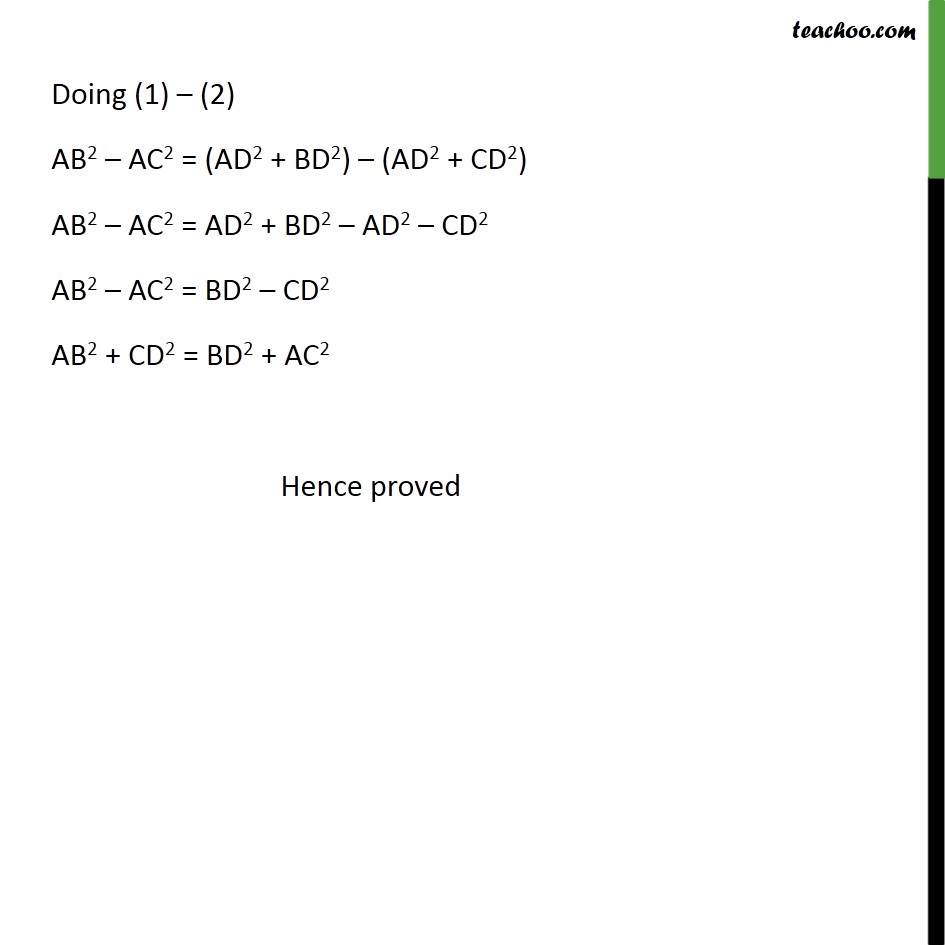 Example 12 If Ad Perpendicular Bc Prove That Ab2 Cd2 Examples 2008