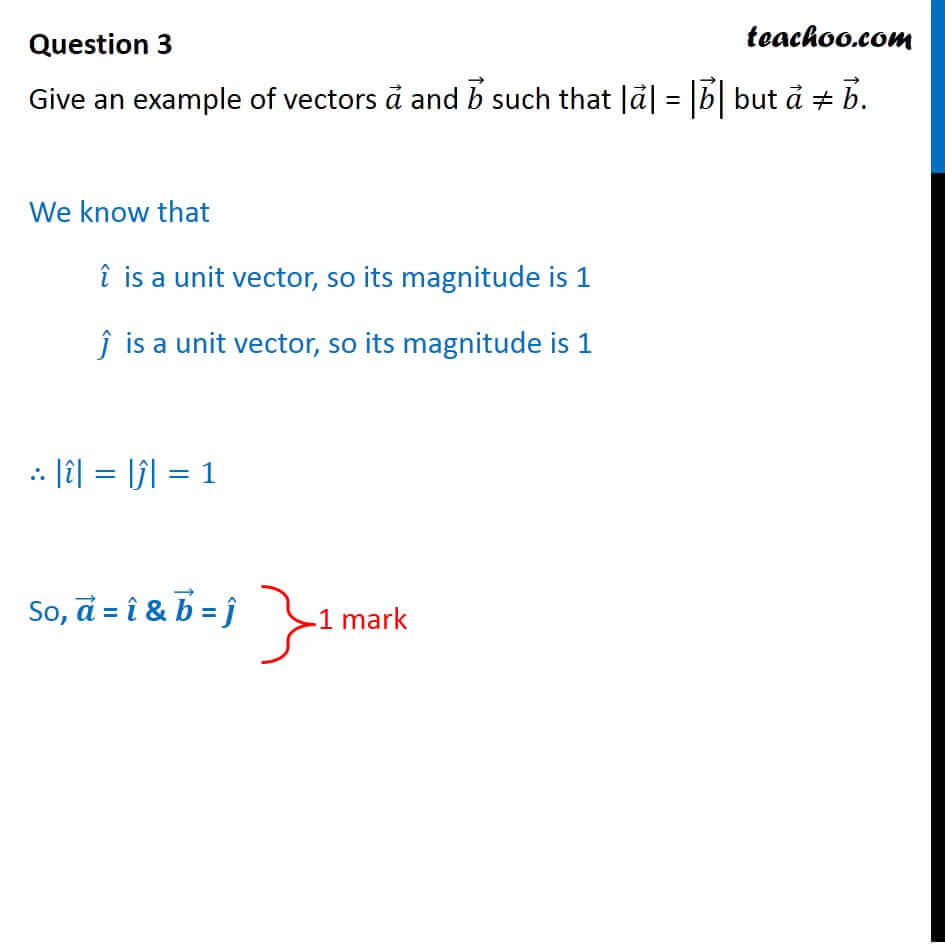 Give Example Of Vectors A, B Such That |a| = |b| But Vector A Not