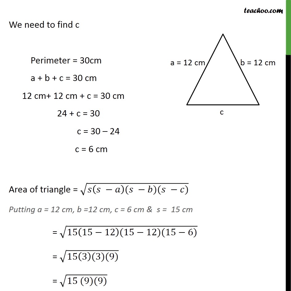 area of an isosceles triangle sides