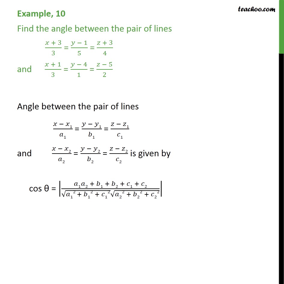 Example 10 - Chapter 11 Class 12 - Find Angle Between Lines