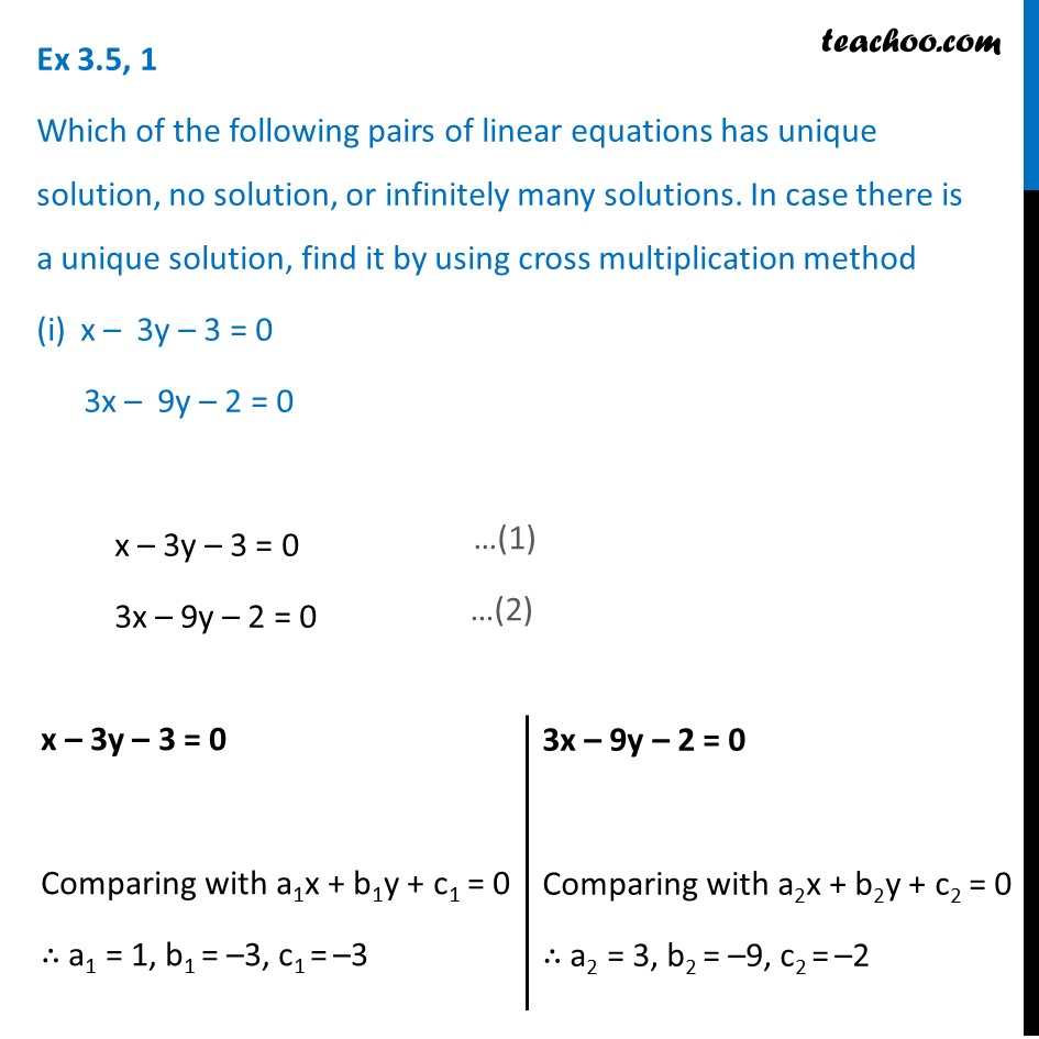 Which Of The Pairs Of Linear Equations Has Unique Solutionno Solution 2340