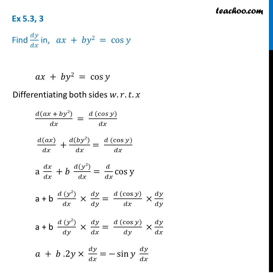 Ex 5 3 3 Find Dy Dx In Ax By2 Cos Y Chapter 5 Ncert