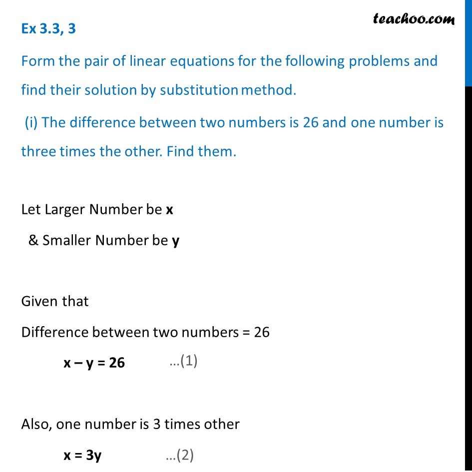 The Difference Between Two Numbers Is 26 And One Number Is Three Times