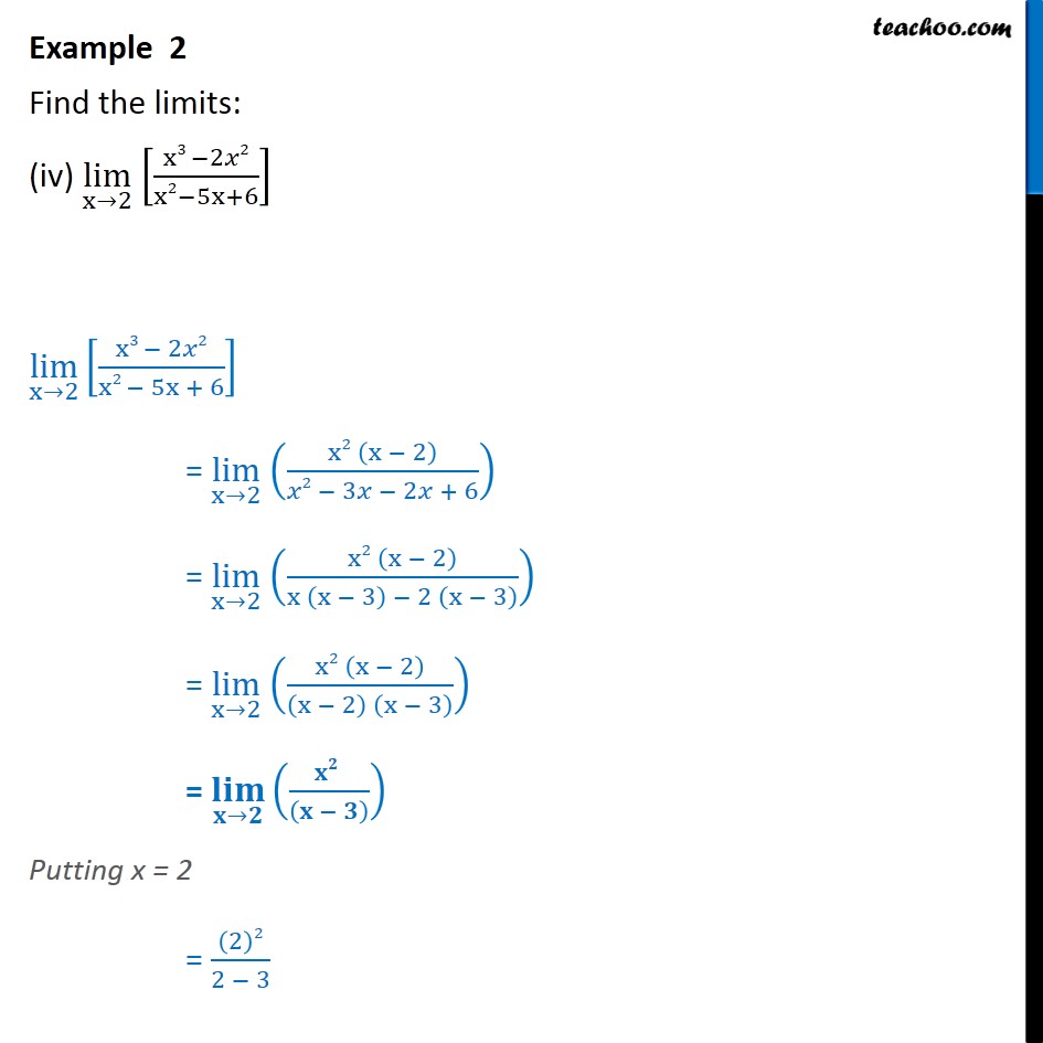 Example 2 - Find limits (i) lim x->1 [x2 + 1 / x + 100] - Examples