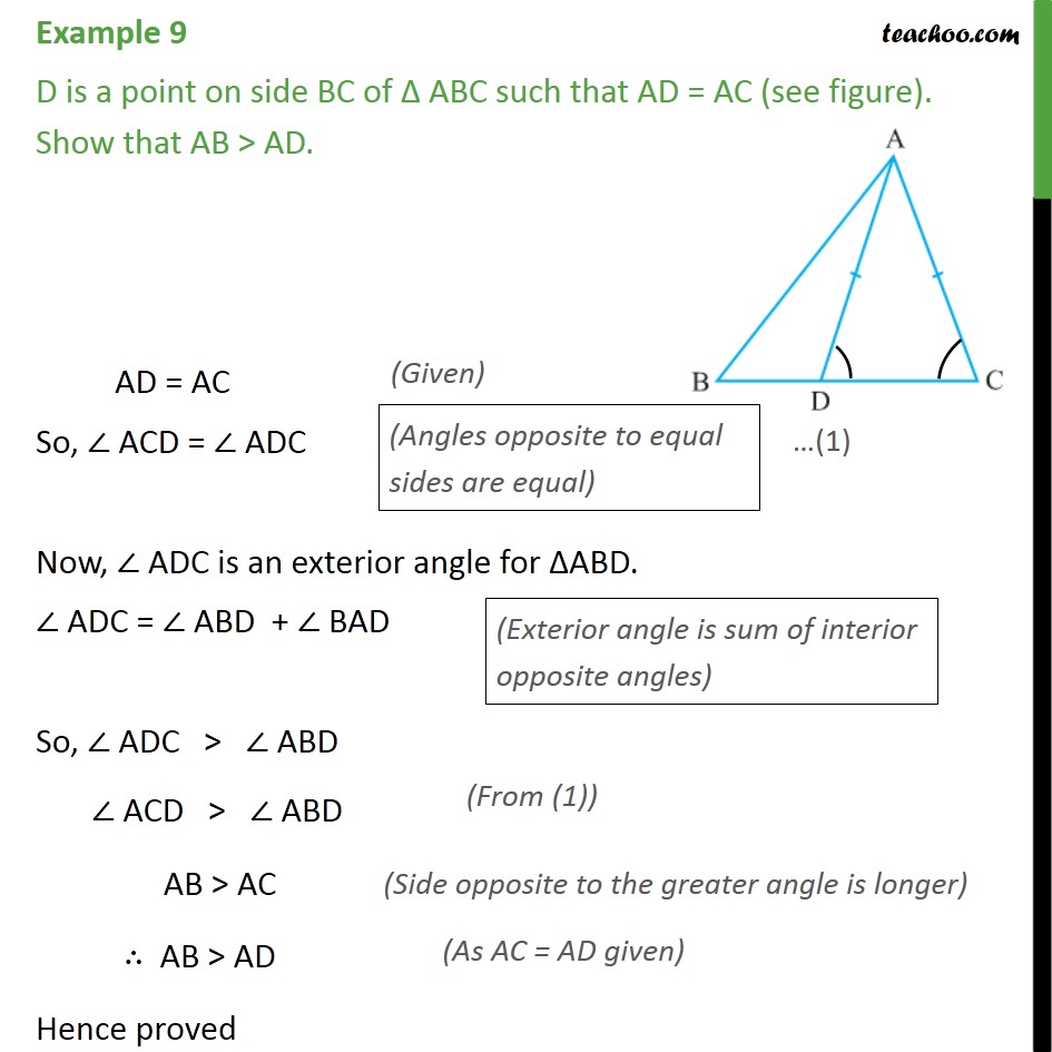 Question 1 - D Is A Point On Side Bc Of Abc Such That Ad = Ac