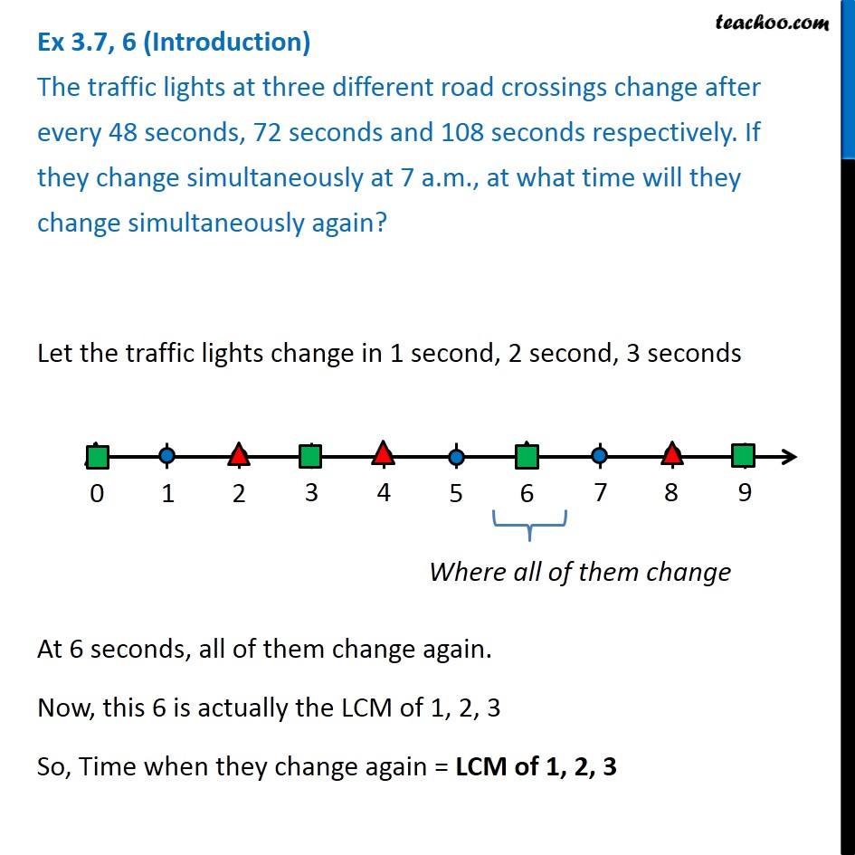 Ex 3.7, 6 - The traffic lights at three different road crossing change