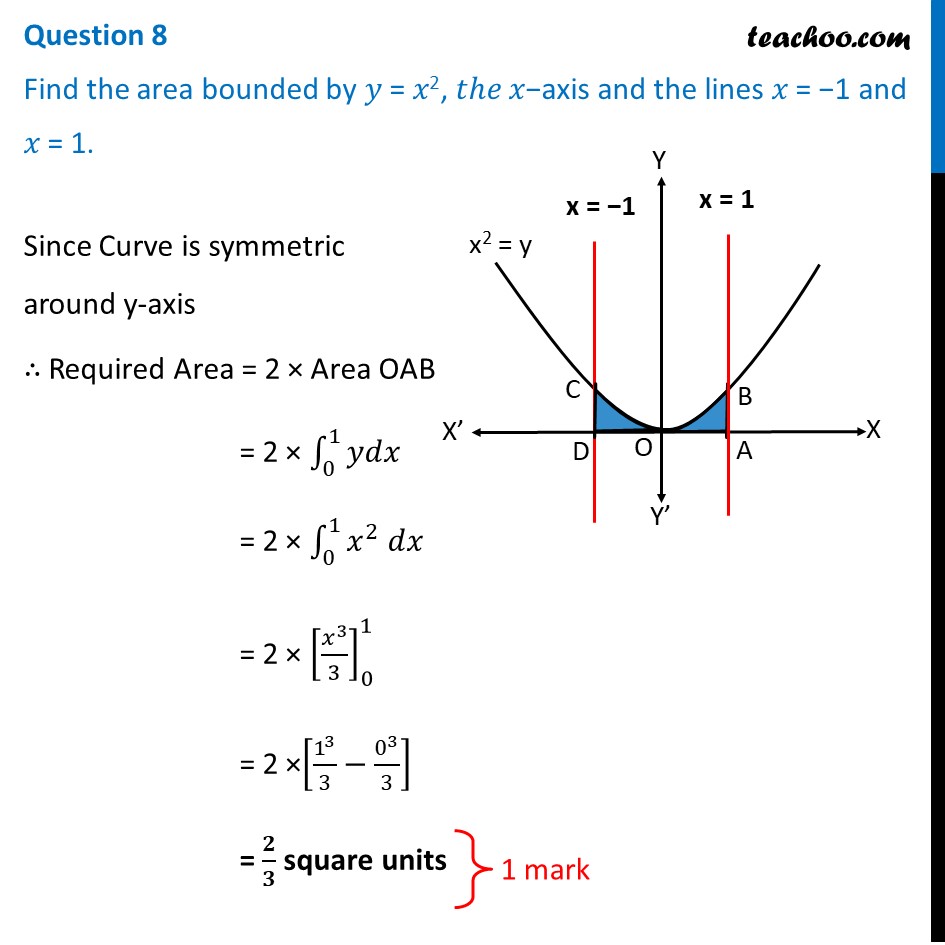 Find The Area Bounded By Y X 2 The X Axis And Lines X 1