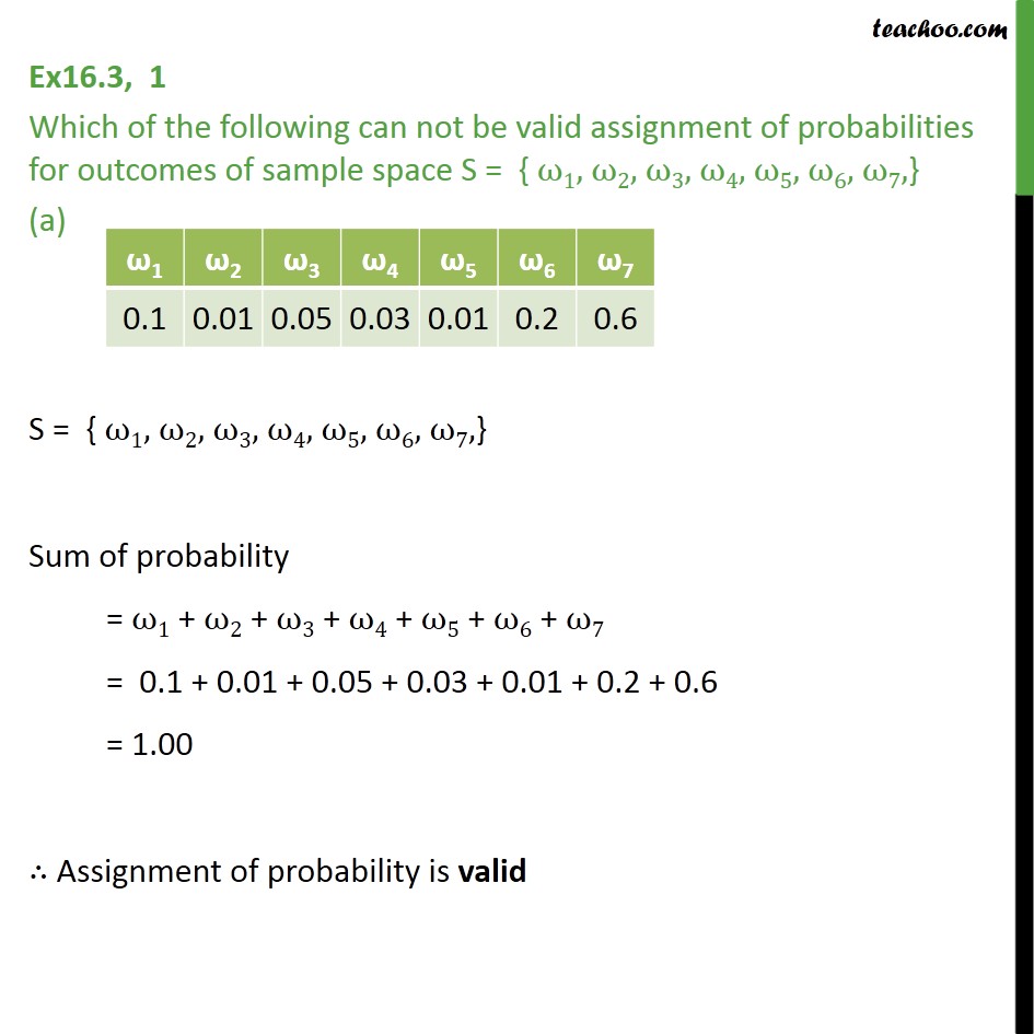 Ex 16.3, 1 - Which can not be valid assignment of probabilities - Basic Formula