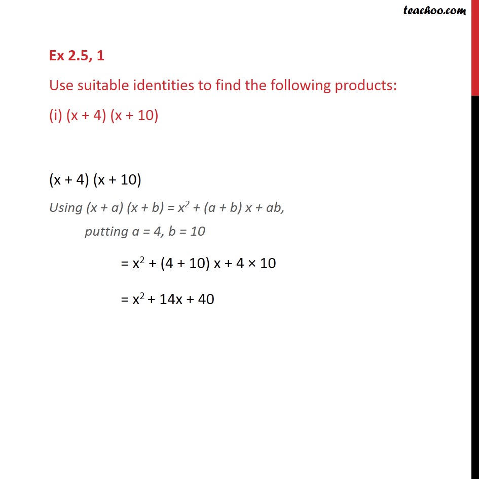 Ex 2.5,1 - Use suitable identities to find the products: - Identity I - IV