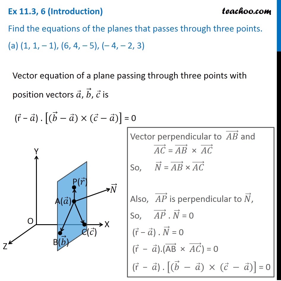 Question 6 (a) - Find equation of plane that passes through three poin