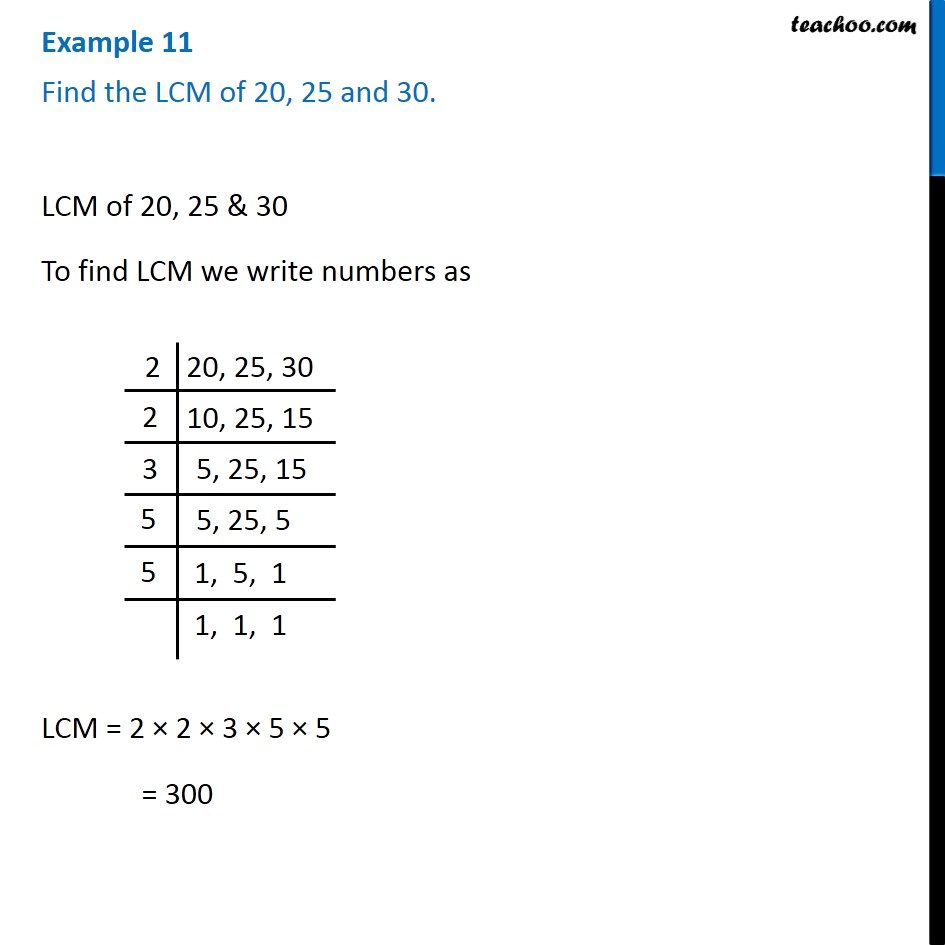 Example 11 Find LCM Of 20 25 And 30 Chapter 1 Class 6 Teachoo