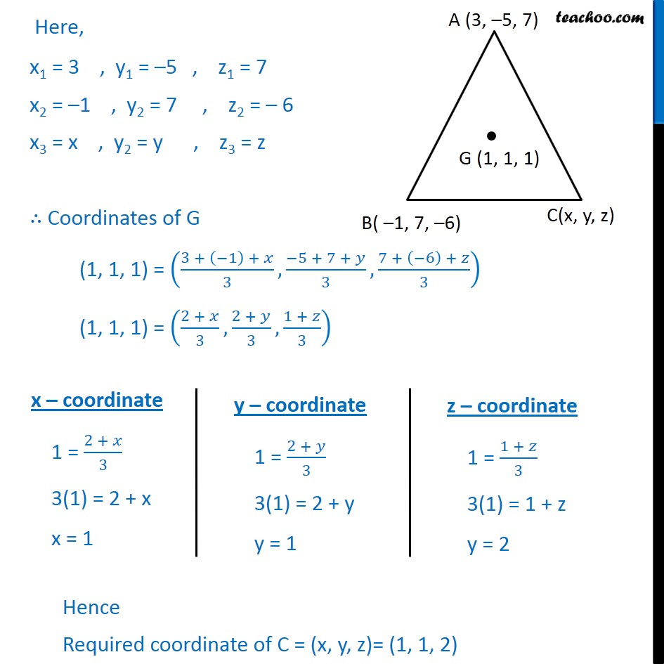 Example 13 - Centroid Of Triangle ABC Is (1, 1, 1) - Examples