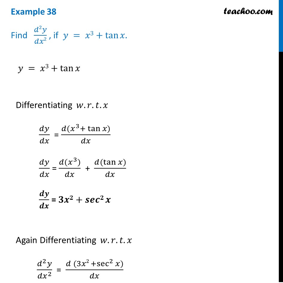 Example 38 - Find d2y/dx2, if y = x3 + tan x - Chapter 5