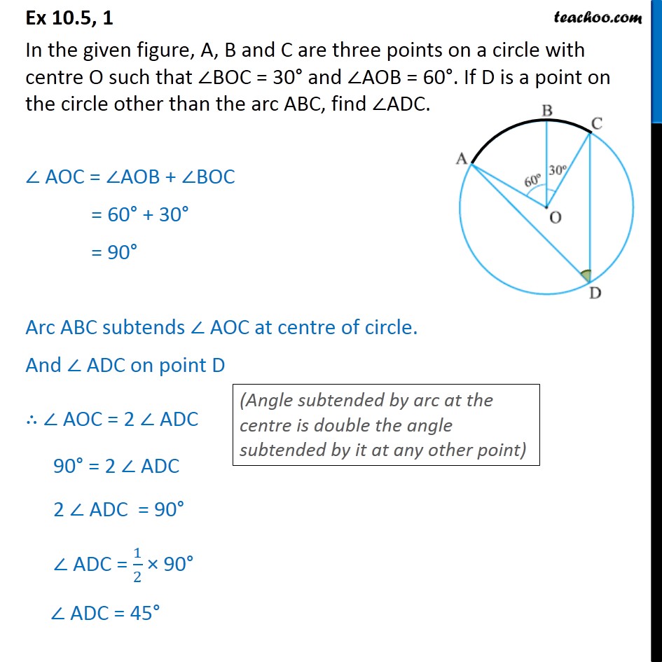 Ex 9.3, 1 - In figure, A, B and C are three points on - Ex 9.3