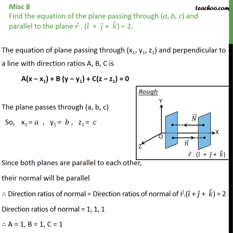 Misc 8 Find Equation Of Plane Passing A B C Parallel 7867