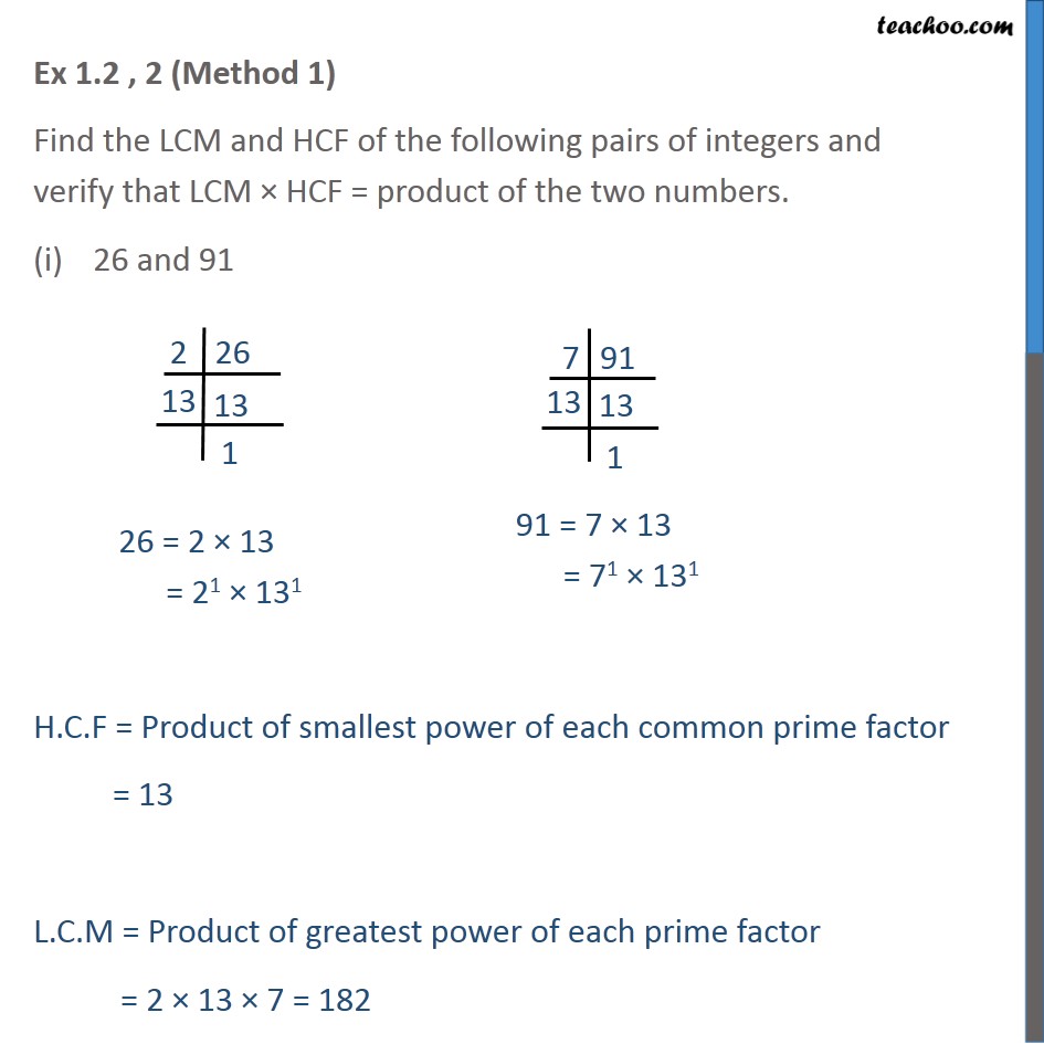 Ex 1.2, 2 - Find LCM and HCF of the following pairs - Ex 1.2