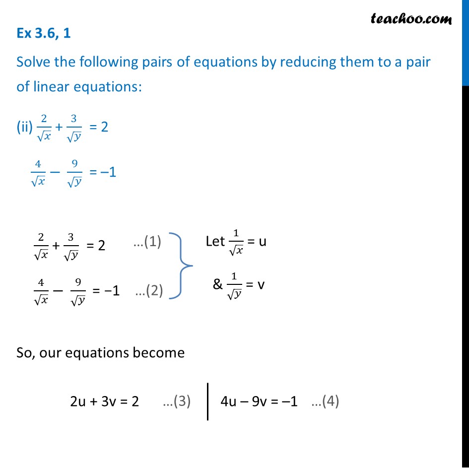 Ex 3 6 1 I And Ii Solve 1 2x 1 3y 2 1 3x 1 2y