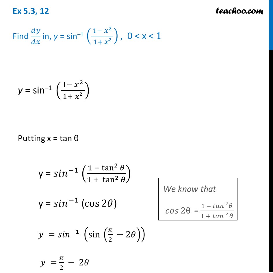 Ex 5 3 12 Find Dy Dx In Y Sin 1 1 X2 1 X2 Chapter