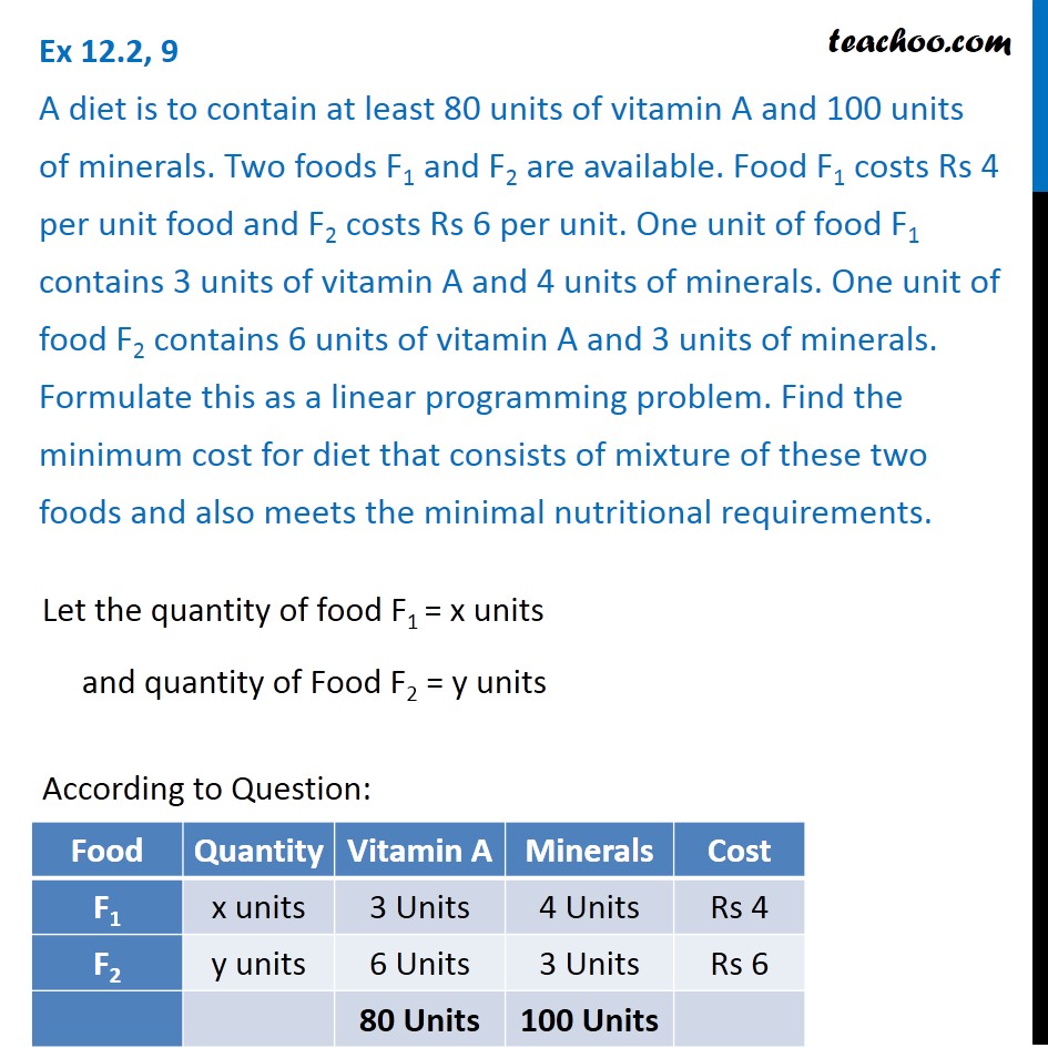 Question 9 - A Diet Is Contain At Least 80 Units Of Vitamin A