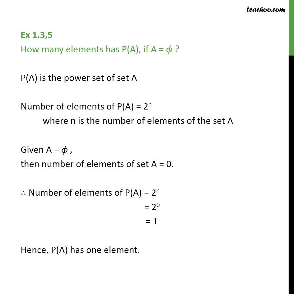 how elements are chemical there many elements P(A), if Ex 5 =  many  A null has How 1.3,