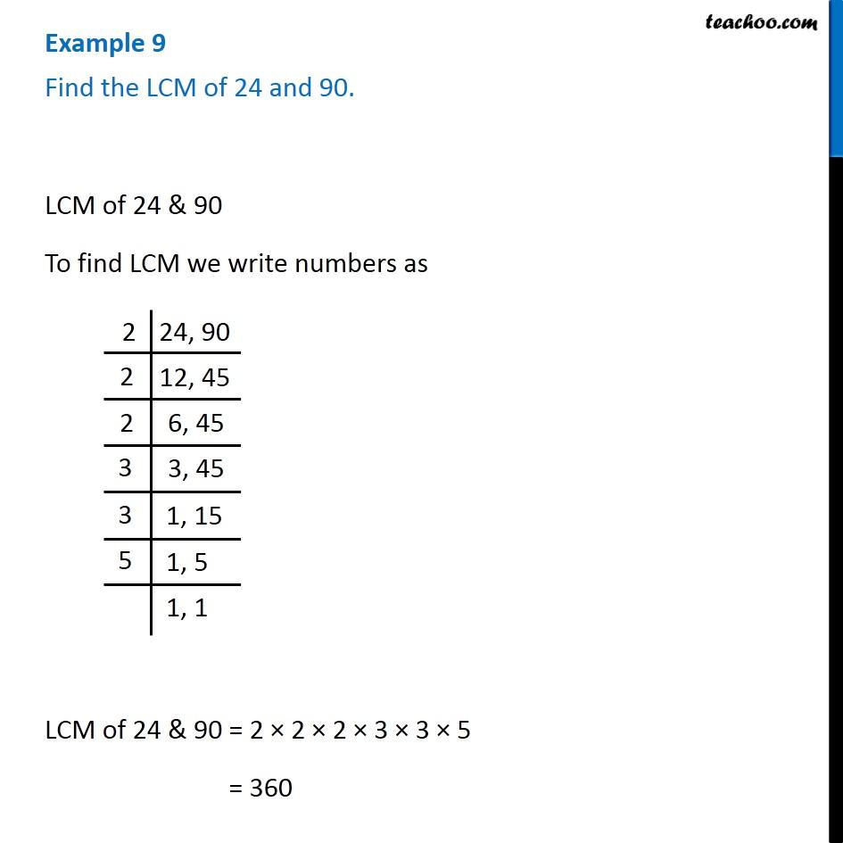 Example 9 Find LCM Of 24 And 90 Chapter 1 Class 6 Teachoo